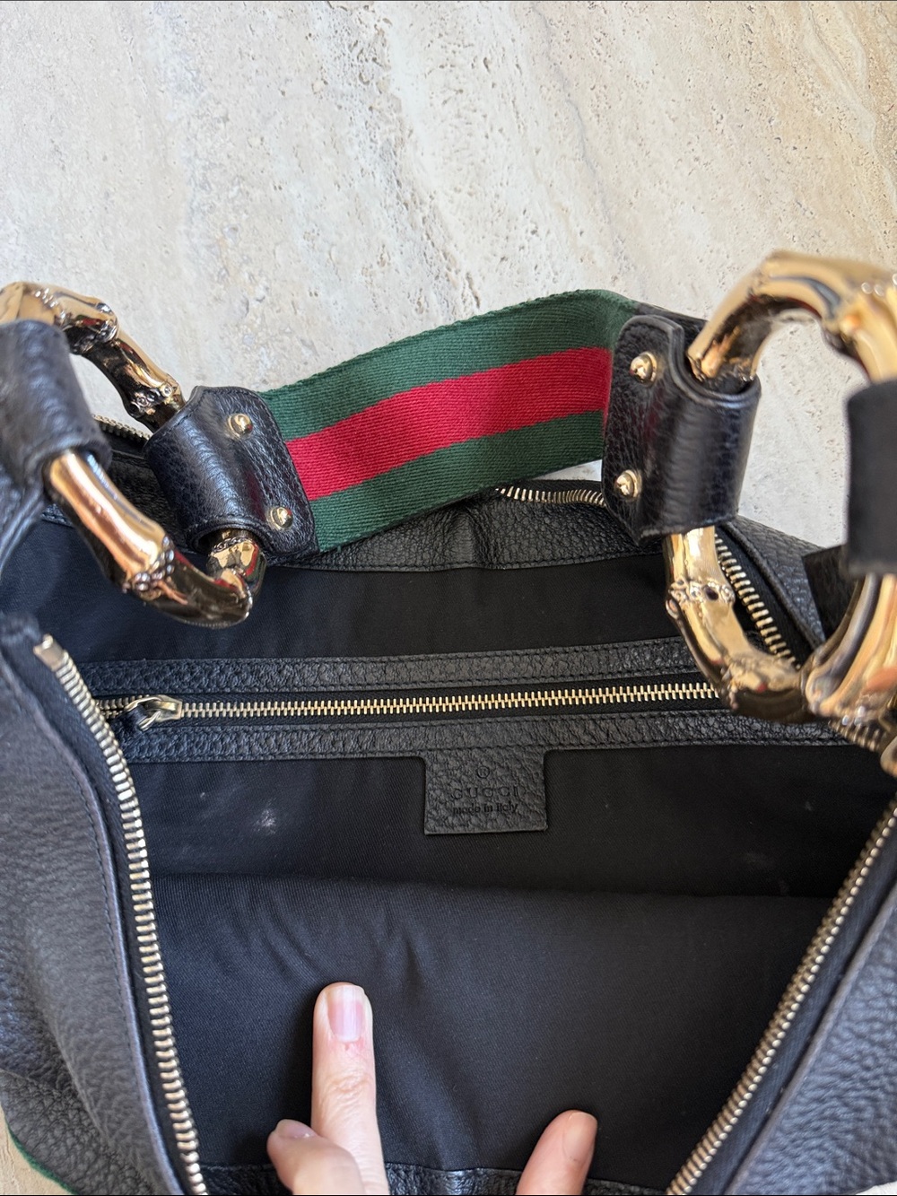 GUCCI Pebbled Leather Bamboo Ring Medium Hobo Bag - Picture 6 of 6